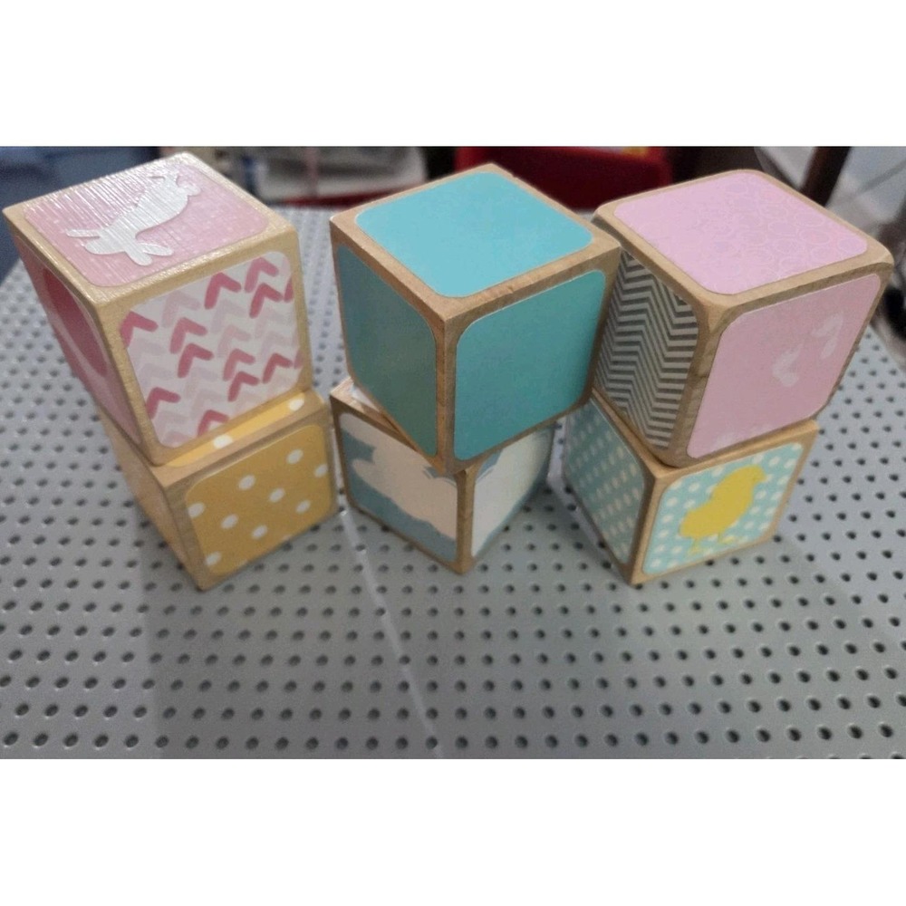 Baby Girl Nursery Wooden Blocks Solid Wood Decor Handmade 6 Pc Lot - Picture 4 of 5